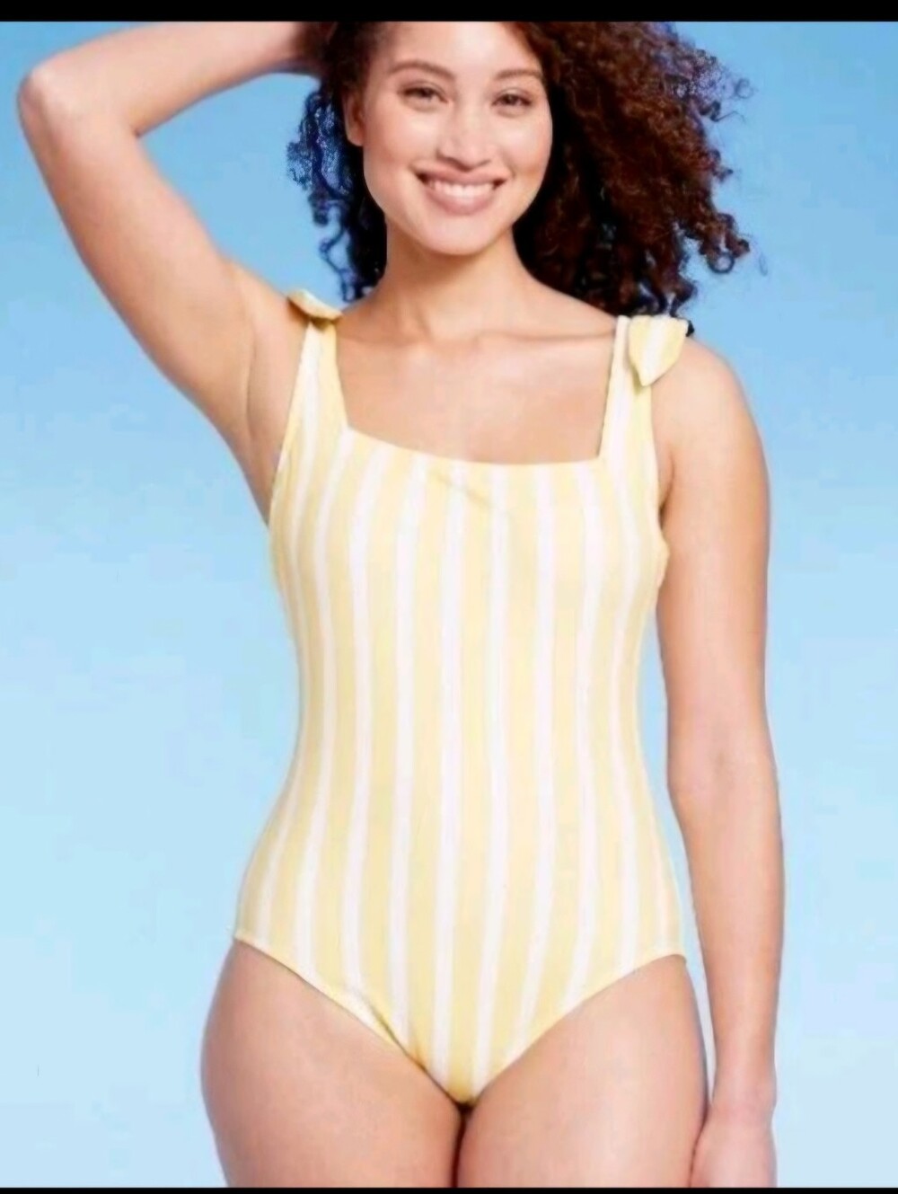 Kona Sol Yellow and White Striped One-Piece Swimsuit NWT Size M